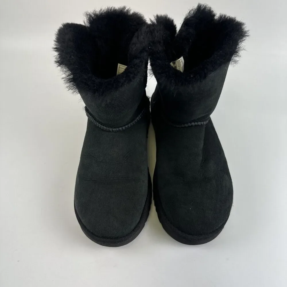 Ugg Mini Bailey Bow II Boot‎ Ankle Black Suede Sheepskin Lined 1016501 Womens 6